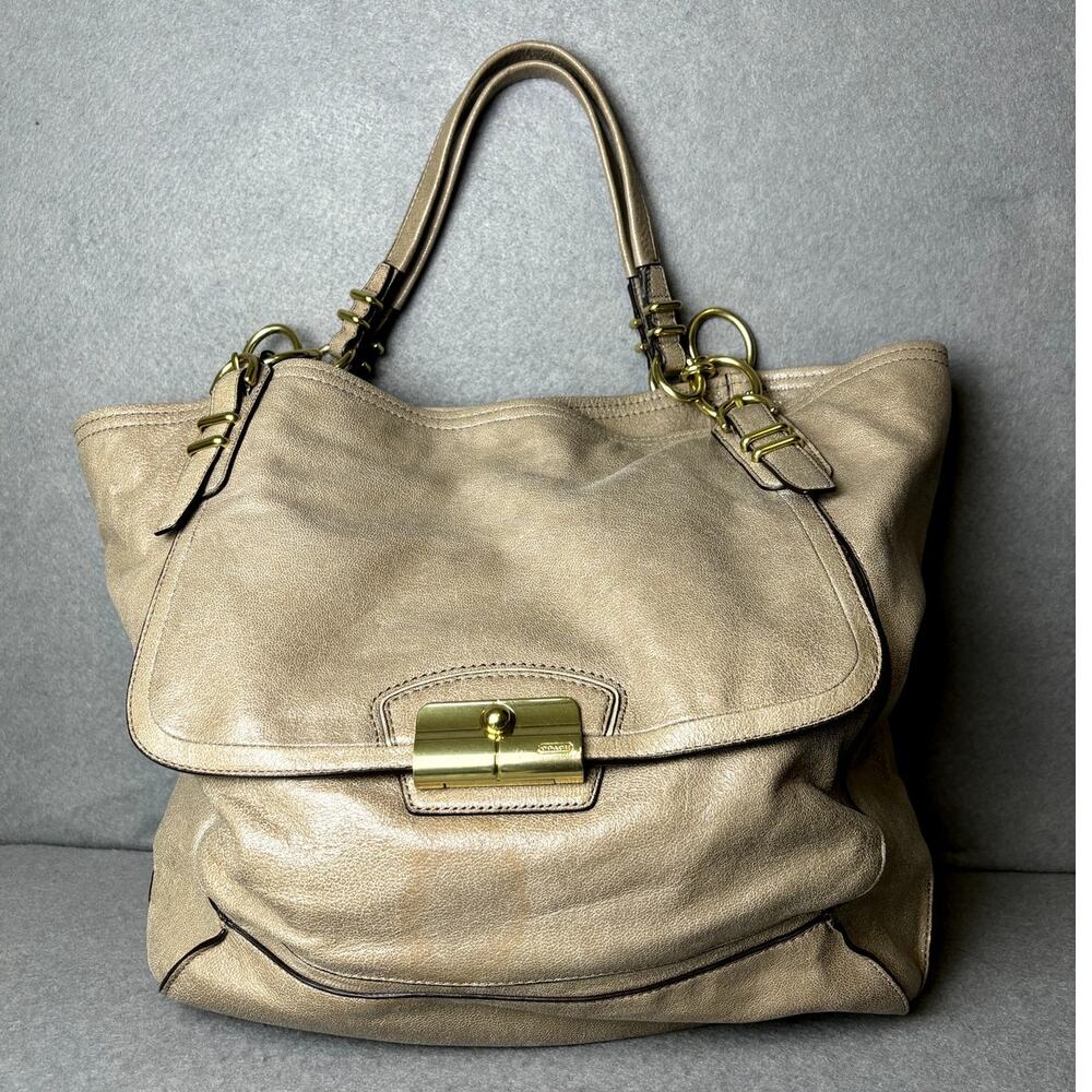 Coach Kristin Pinnacle Leather Shimmer Champagne Tan Tote Shoulder Bag 2013 - Picture 5 of 9